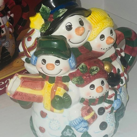 CHRISTMAS SNOWMAN TEAPOT HOLIDAY AT HOME EarthernWare NEW IN BOX.. - Picture 2 of 8